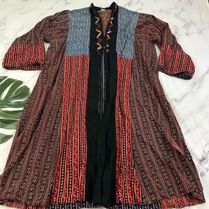 Womens Vintage Y2k Kimono Robe Size L/XL Blue Red Patchwork Floral Boho